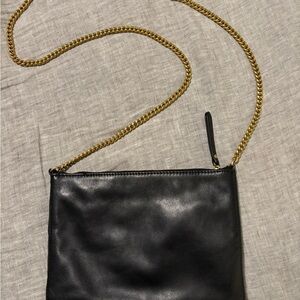 Banana Republic Black Leather Crossbody Bag with Gold Chain
